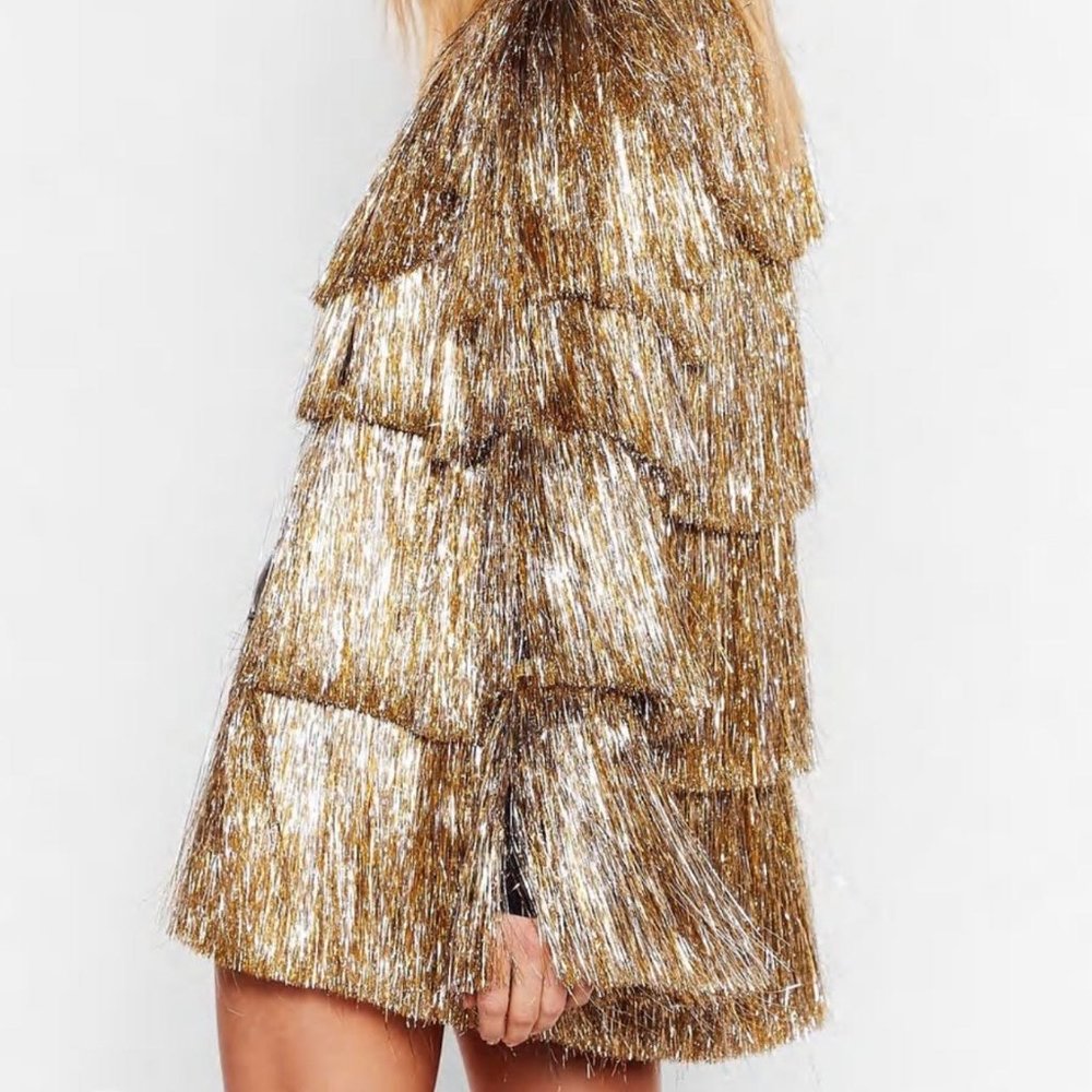 Nasty Gal Tiered Fringe Metallic Tinsel Jacket